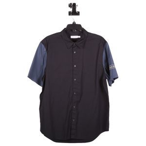 Calvin Klein Mens Blue Short Sleeve Button-Up Shirt Size Large